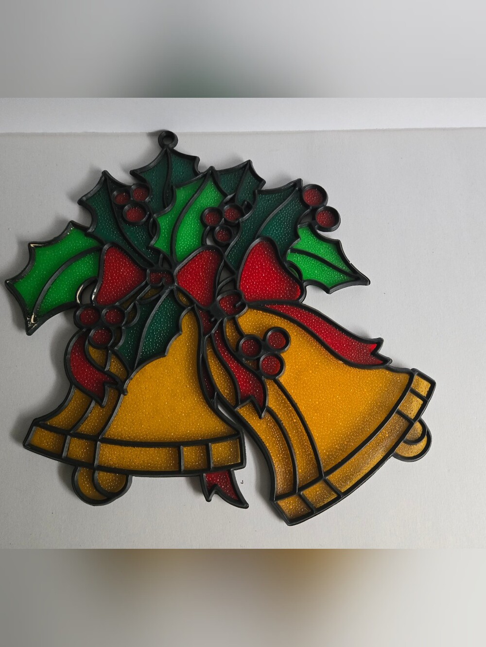 Christmas Plastic Stained Glass Suncatchers Bell Vtg Window